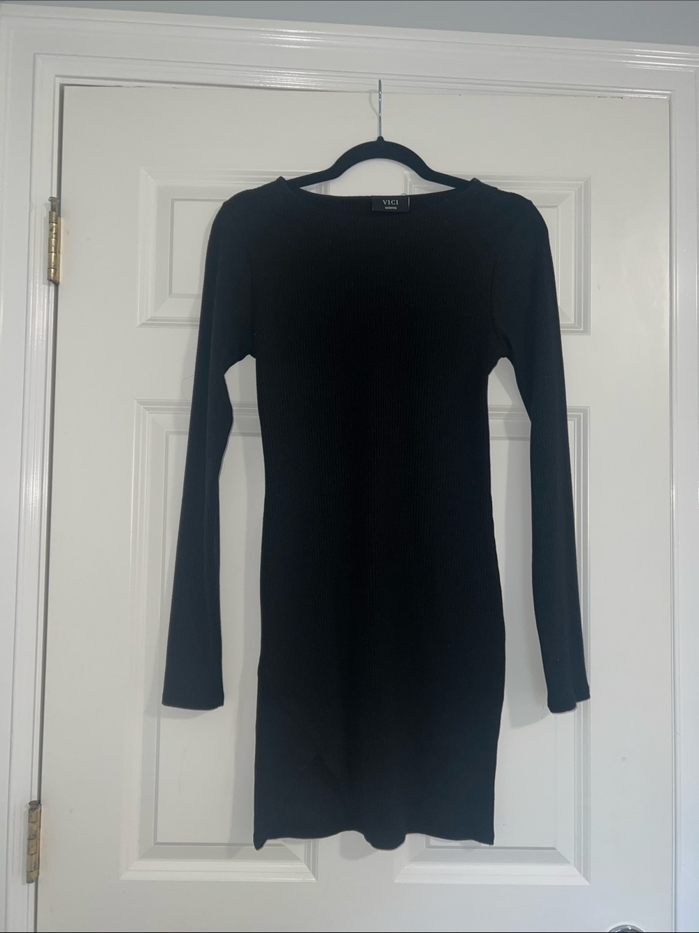 VICI Black Ribbed Long Sleeve Fitted Dress